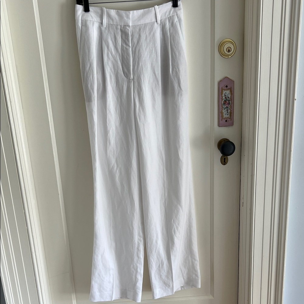 Aritzia White High-Rise Wide Leg Linen Trousers
